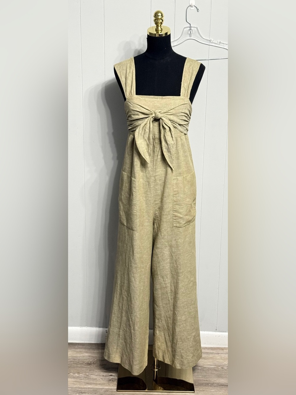#11)  Madewell Olive Tie-Front Wide-Leg Linen Jumpsuit
